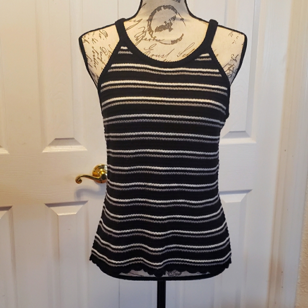 Cloud Chaser Sweater Tank black with gray and white stripes, Size Large